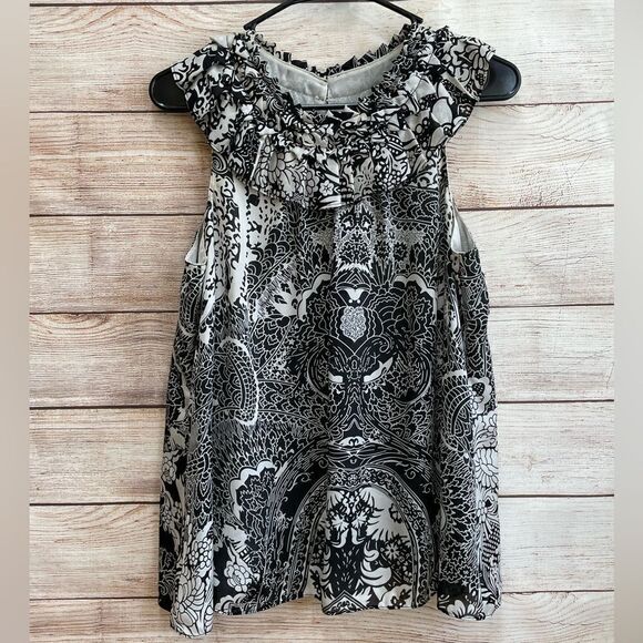 CLUB MONACO‎ 100% SILK TOP IN BLACK AND WHITE PRINT - Picture 1 of 8